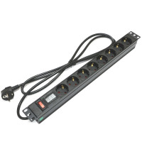 PDU 19" for 8 german standard sockets, 16A, 1U, with switch and ammeter, cord 1.8m