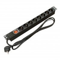 PDU 19" for 8 german standard sockets, 16A, 1U, with switch, cord 1.8 m