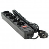 Surge protector, black, 3 m cable, 5 outlets, black