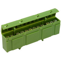 Electric neutral bus isolated on a 12-hole DIN rail, green