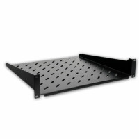 Shelf console 19" 4 fixing points. , 350mm depth. , perforated steel 1,5mm, black