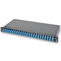 Patch panel LANS 1U, 19 ", 96 fibers included, LC duplex shuttered, 96 LC pigtails (OS2), 4 splice cassettes, black, Corning