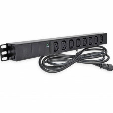 1U, 19" PDU 8 outlets IEC 320 C14, 10А, 3m rear cable with C14 plug