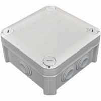 Distribution box, outdoor, plastic 114x114x57, 7 in, IP66, without terminals.
